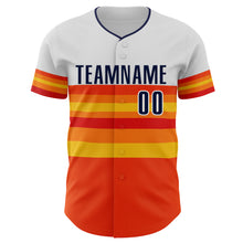 Laden Sie das Bild in den Galerie-Viewer, Custom White Navy Orange Gold-Red Block Stripes Lines Houston Style Authentic Baseball Jersey