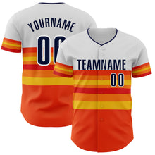 Laden Sie das Bild in den Galerie-Viewer, Custom White Navy Orange Gold-Red Block Stripes Lines Houston Style Authentic Baseball Jersey