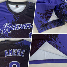 Загрузить изображение в средство просмотра галереи, Custom Purple Black-White 3D Pattern Design Abstract Brush Stroke Performance T-Shirt