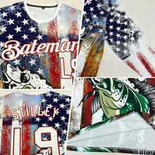 Load image into Gallery viewer, Custom White Red-Royal 3D American Flag And Bass Fish Fishing Long Sleeve Performance T-Shirt