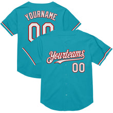 Load image into Gallery viewer, Custom Teal White-Red Mesh Authentic Throwback Baseball Jersey
