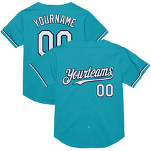 Load image into Gallery viewer, Custom Teal White-Navy Mesh Authentic Throwback Baseball Jersey
