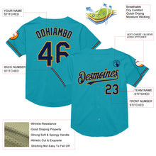 Load image into Gallery viewer, Custom Teal Navy-Old Gold Mesh Authentic Throwback Baseball Jersey