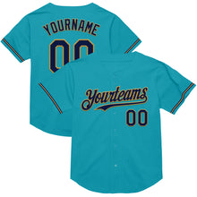 Load image into Gallery viewer, Custom Teal Navy-Old Gold Mesh Authentic Throwback Baseball Jersey