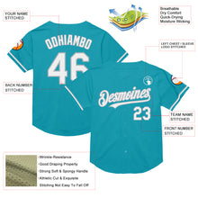 Load image into Gallery viewer, Custom Teal White-Gray Mesh Authentic Throwback Baseball Jersey