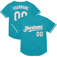 Load image into Gallery viewer, Custom Teal White-Gray Mesh Authentic Throwback Baseball Jersey