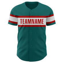 Load image into Gallery viewer, Custom Teal White-Red Authentic Baseball Jersey