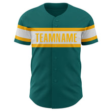 Laden Sie das Bild in den Galerie-Viewer, Custom Teal White-Gold Authentic Baseball Jersey