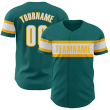 Laden Sie das Bild in den Galerie-Viewer, Custom Teal White-Gold Authentic Baseball Jersey