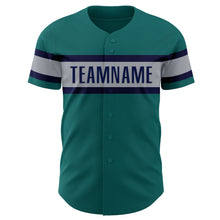 Laden Sie das Bild in den Galerie-Viewer, Custom Teal Gray-Navy Authentic Baseball Jersey
