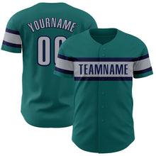 Laden Sie das Bild in den Galerie-Viewer, Custom Teal Gray-Navy Authentic Baseball Jersey