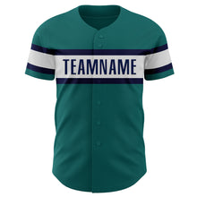 Laden Sie das Bild in den Galerie-Viewer, Custom Teal White-Navy Authentic Baseball Jersey