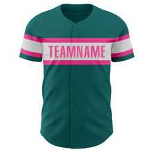 Laden Sie das Bild in den Galerie-Viewer, Custom Teal White-Pink Authentic Baseball Jersey