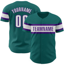 Laden Sie das Bild in den Galerie-Viewer, Custom Teal White-Purple Authentic Baseball Jersey