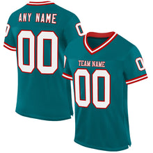 Load image into Gallery viewer, Custom Teal White-Red Mesh Authentic Throwback Football Jersey