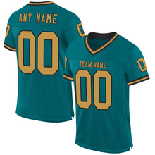 Load image into Gallery viewer, Custom Teal Old Gold-Black Mesh Authentic Throwback Football Jersey