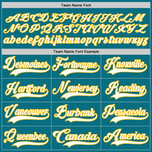 Load image into Gallery viewer, Custom Teal White-Gold Hockey Lace Neck Jersey