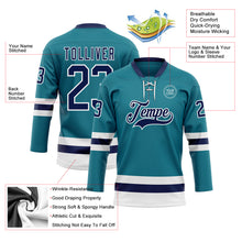 Load image into Gallery viewer, Custom Teal Navy-White Hockey Lace Neck Jersey