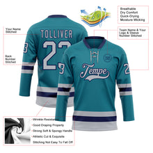 Load image into Gallery viewer, Custom Teal Gray-Navy Hockey Lace Neck Jersey