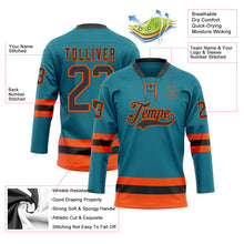 Load image into Gallery viewer, Custom Teal Black-Orange Hockey Lace Neck Jersey