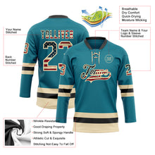 Load image into Gallery viewer, Custom Teal Vintage USA Flag Cream-Black Hockey Lace Neck Jersey