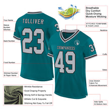 Load image into Gallery viewer, Custom Teal Gray-Black Mesh Authentic Throwback Football Jersey
