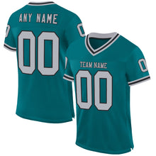 Load image into Gallery viewer, Custom Teal Gray-Black Mesh Authentic Throwback Football Jersey