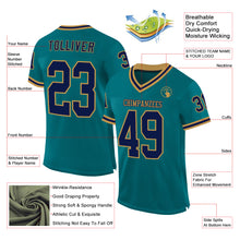 Load image into Gallery viewer, Custom Teal Navy-Old Gold Mesh Authentic Throwback Football Jersey
