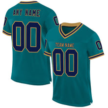 Load image into Gallery viewer, Custom Teal Navy-Old Gold Mesh Authentic Throwback Football Jersey