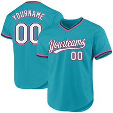 Charger l'image dans la galerie, Custom Teal Black-Pink Authentic Throwback Baseball Jersey