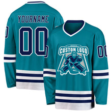 Загрузить изображение в средство просмотра галереи, Custom Teal Navy-White Hockey Jersey