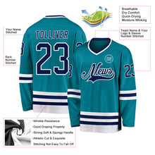 Загрузить изображение в средство просмотра галереи, Custom Teal Navy-White Hockey Jersey