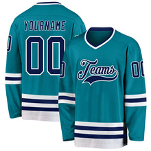 Загрузить изображение в средство просмотра галереи, Custom Teal Navy-White Hockey Jersey