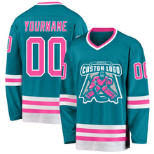 Загрузить изображение в средство просмотра галереи, Custom Teal Pink-White Hockey Jersey