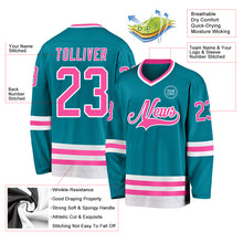 Загрузить изображение в средство просмотра галереи, Custom Teal Pink-White Hockey Jersey