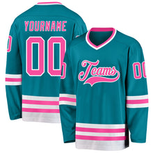 Загрузить изображение в средство просмотра галереи, Custom Teal Pink-White Hockey Jersey