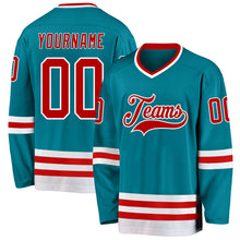 Загрузить изображение в средство просмотра галереи, Custom Teal Red-White Hockey Jersey