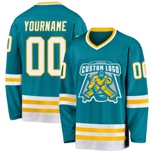 Загрузить изображение в средство просмотра галереи, Custom Teal White-Gold Hockey Jersey