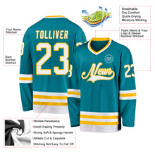 Загрузить изображение в средство просмотра галереи, Custom Teal White-Gold Hockey Jersey