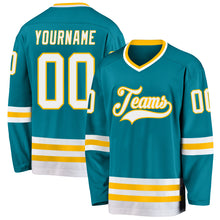 Загрузить изображение в средство просмотра галереи, Custom Teal White-Gold Hockey Jersey