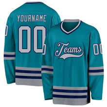 Загрузить изображение в средство просмотра галереи, Custom Teal Gray-Navy Hockey Jersey