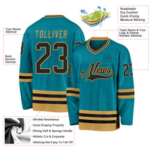 Charger l'image dans la galerie, Custom Teal Black-Old Gold Hockey Jersey