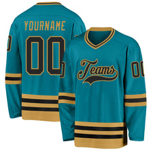 Charger l'image dans la galerie, Custom Teal Black-Old Gold Hockey Jersey