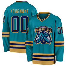 Charger l'image dans la galerie, Custom Teal Navy-Old Gold Hockey Jersey