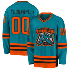 Загрузить изображение в средство просмотра галереи, Custom Teal Orange-Black Hockey Jersey