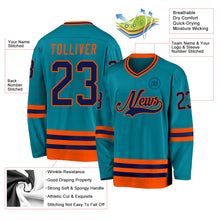 Загрузить изображение в средство просмотра галереи, Custom Teal Navy-Orange Hockey Jersey