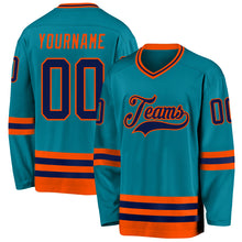 Загрузить изображение в средство просмотра галереи, Custom Teal Navy-Orange Hockey Jersey