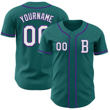 Load image into Gallery viewer, Custom Teal White-Purple Authentic Baseball Jersey