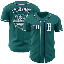 Laden Sie das Bild in den Galerie-Viewer, Custom Teal White-Navy Authentic Baseball Jersey