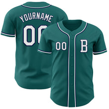 Laden Sie das Bild in den Galerie-Viewer, Custom Teal White-Navy Authentic Baseball Jersey